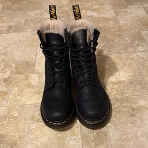 Dr. Martens Black and Tan Fur-Lined Combat Boots